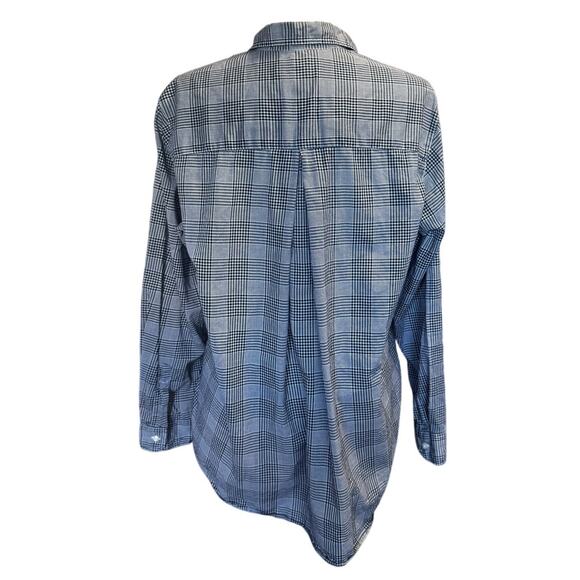 Grayson The Hero Shirt Women’s Size 4/L Navy Blue Fine Plaid Cotton Button Up - Picture 2 of 6